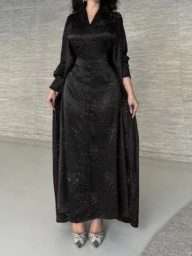 elegant long sleeve abaya dress with sparkling shoulder sequins modest muslim womens burgundy traditional robe floor length non stretch fabric for spring summer hand clean muslim dress Product details 13