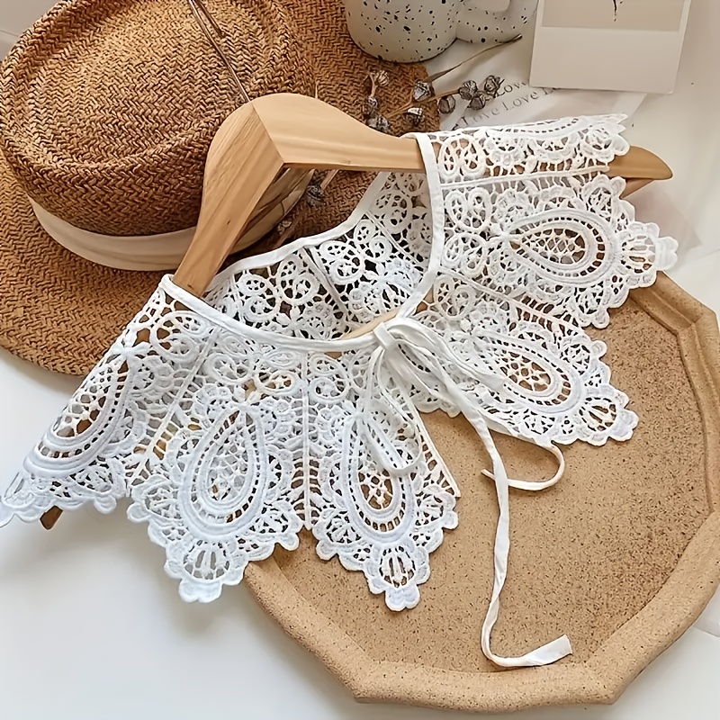 TEMU 1pc Detachable Dickey Collar For Women, Hand Embroidered Lace Fake Collar, Shawl Collar For Blouse & Dress Outfit