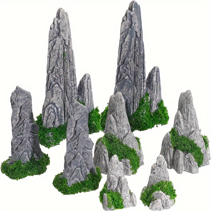 

Miniature Zen Garden Mountains - 8 Piece Set Of Grey Resin Rock Formations For Bonsai Landscape Decor, Fairy Garden Accessories For Planters And Terrariums, 14+ Age Group, Non-electric & Battery-free