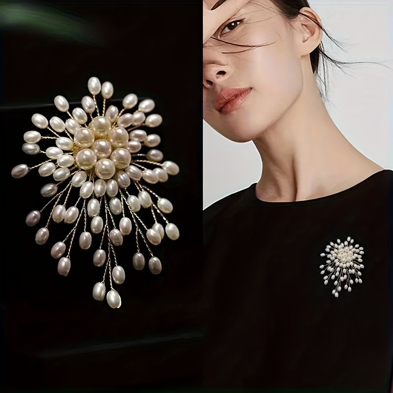 

Luxury Imitation Pearl Brooch Pin - Bouquet Design With Copper Setting, Banquets And Formal Events, Versatile Accessory, Ideal Valentine's Day Gift, Unique Plated Finish