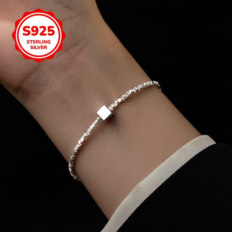 925 Silver Small Square Bracelet Light Unique Jewelry for Couples