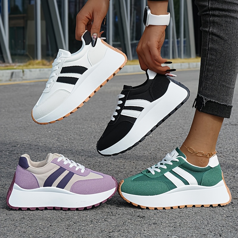 Women's Casual Sports Shoes - Thick-Soled Lace-Up