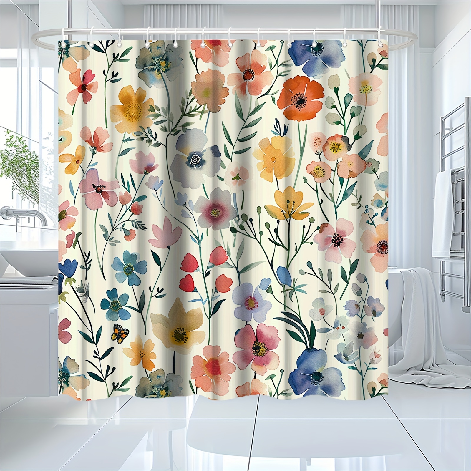 

1pc Vintage Floral Pattern Shower Curtain, Waterproof & Mildew Resistant Shower Curtain, Home & Apartment Bathroom Decor