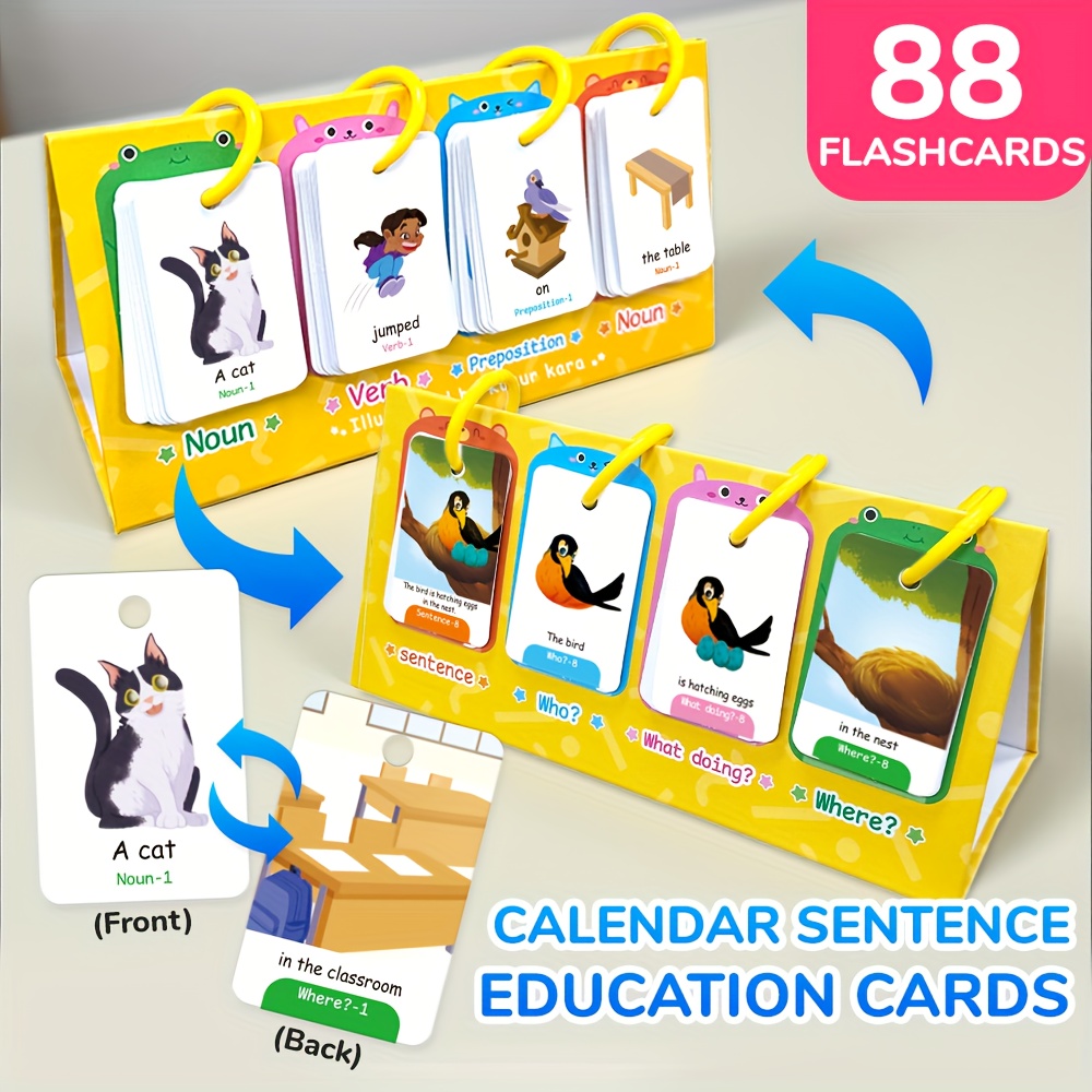 Sentence Building Learning Cards - 78 Educational Flash Cards For Toddlers, Classroom & Home Learning Activities, Portable Language Toy-494057