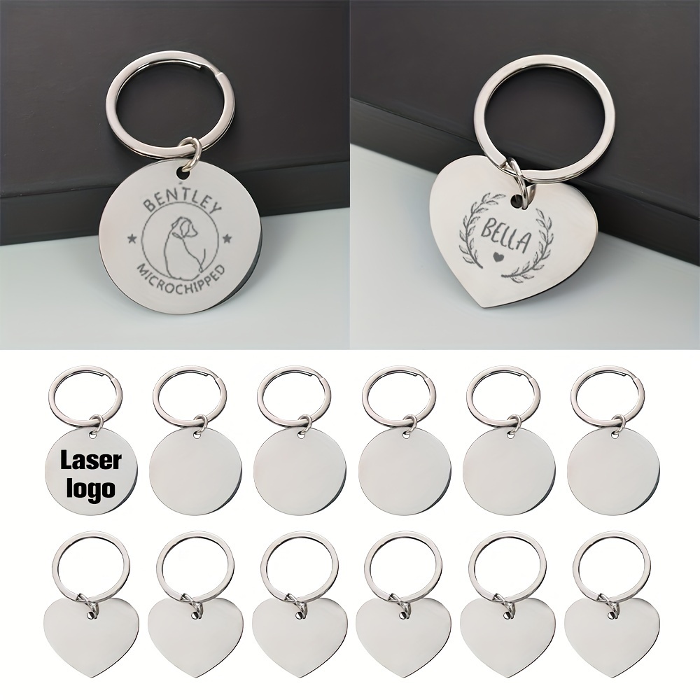 

10pcs Laser Double-sided Stainless Steel Plate Round Hanging Keychain Laser Dog Name Pet Tag