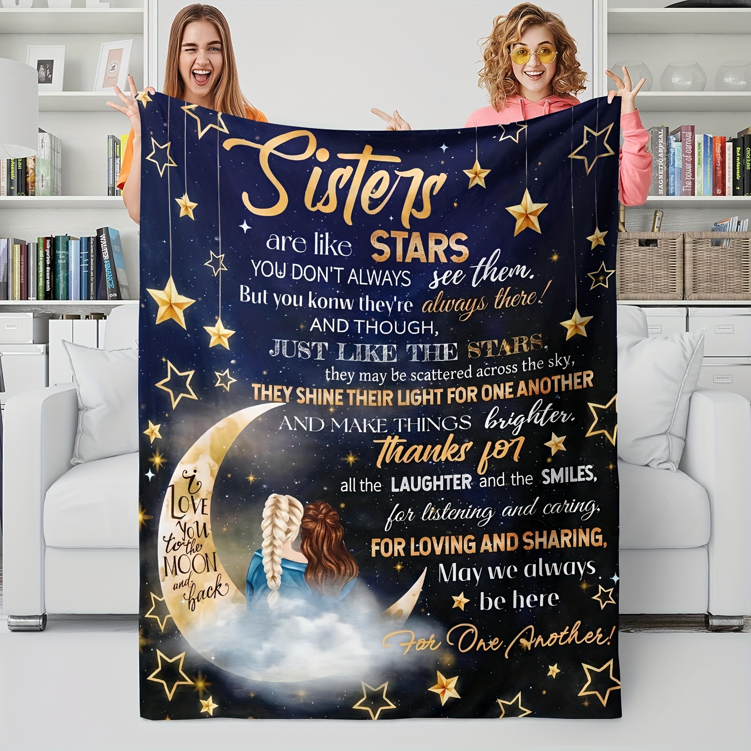 

Sisters Starry Night Flannel Blanket – Soft Cozy Throw With Inspirational Quotes, & Design, Gift For Friends, Throw | Celestial Theme Blanket | Blanket, Blanket