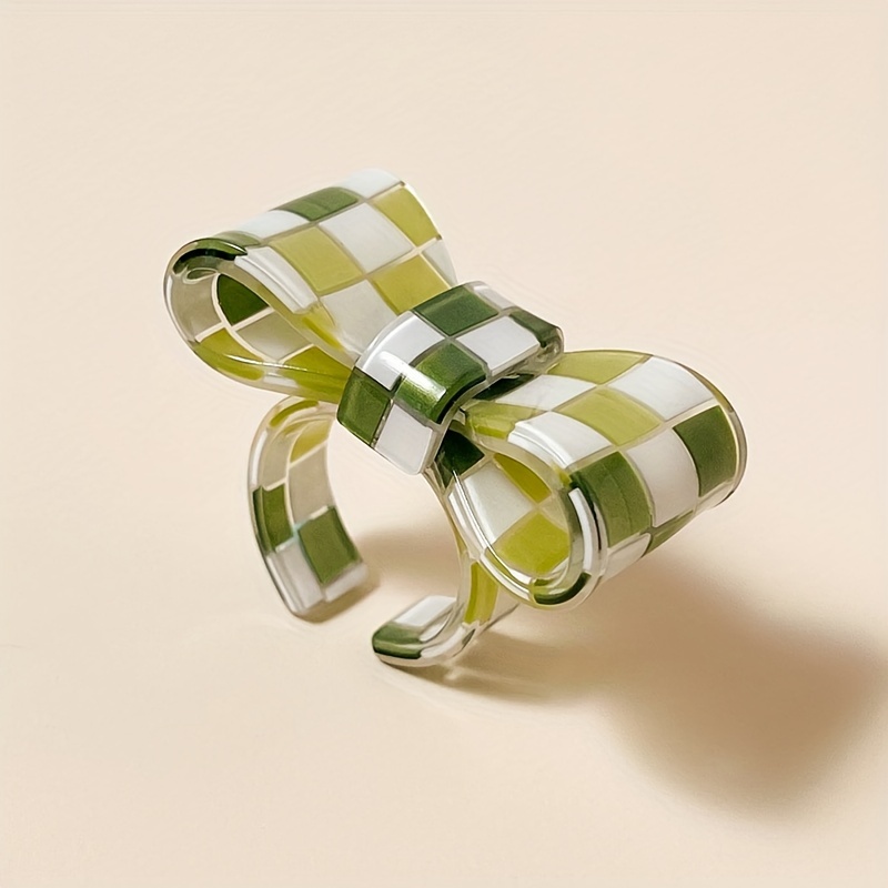 Resin Bowknot Rings Checkered Block Statement Rings for Women
