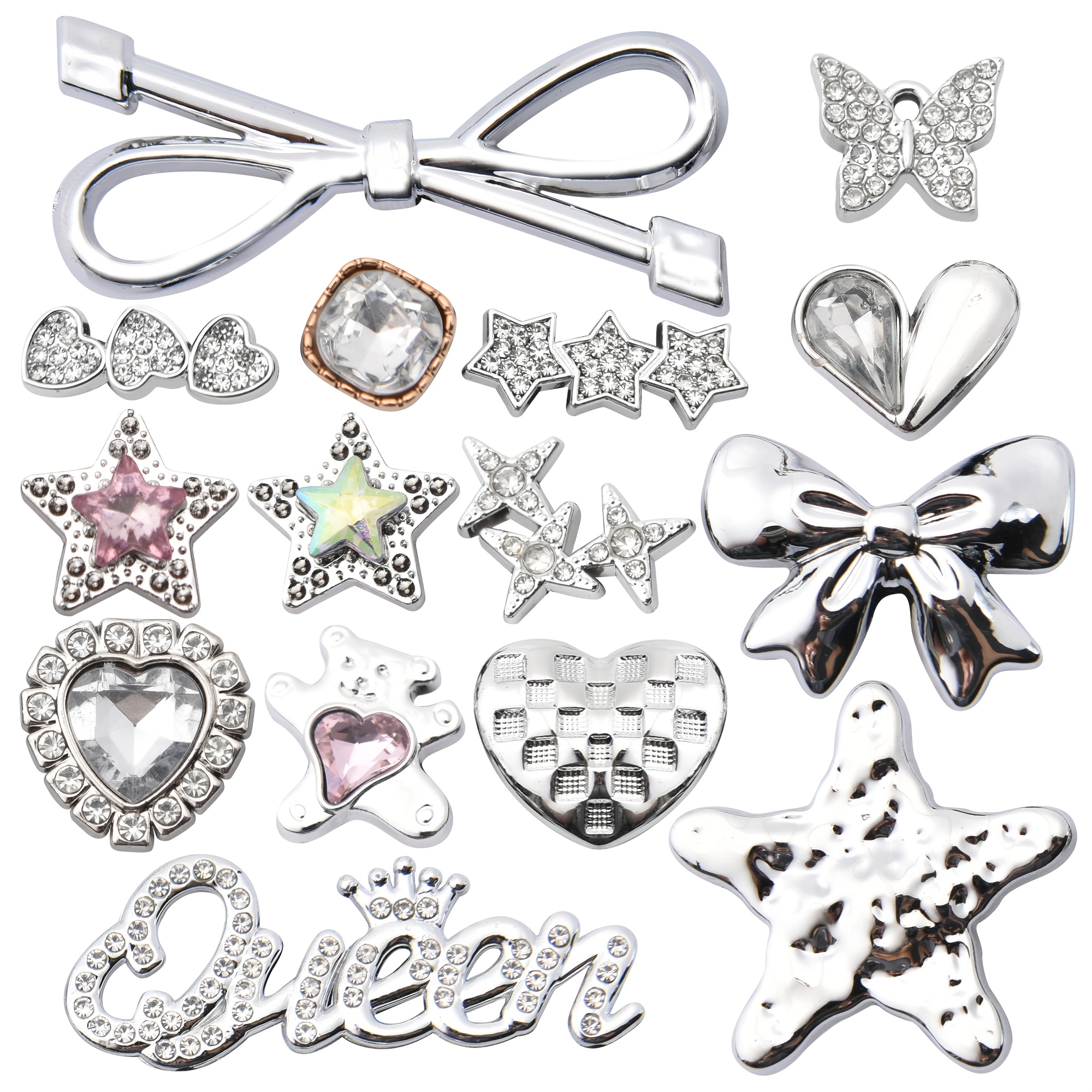 TEMU 15pcs Silvery Star Heart Diy Shoe Charms Bling Butterflyl Shoes Decoration Clog Charms