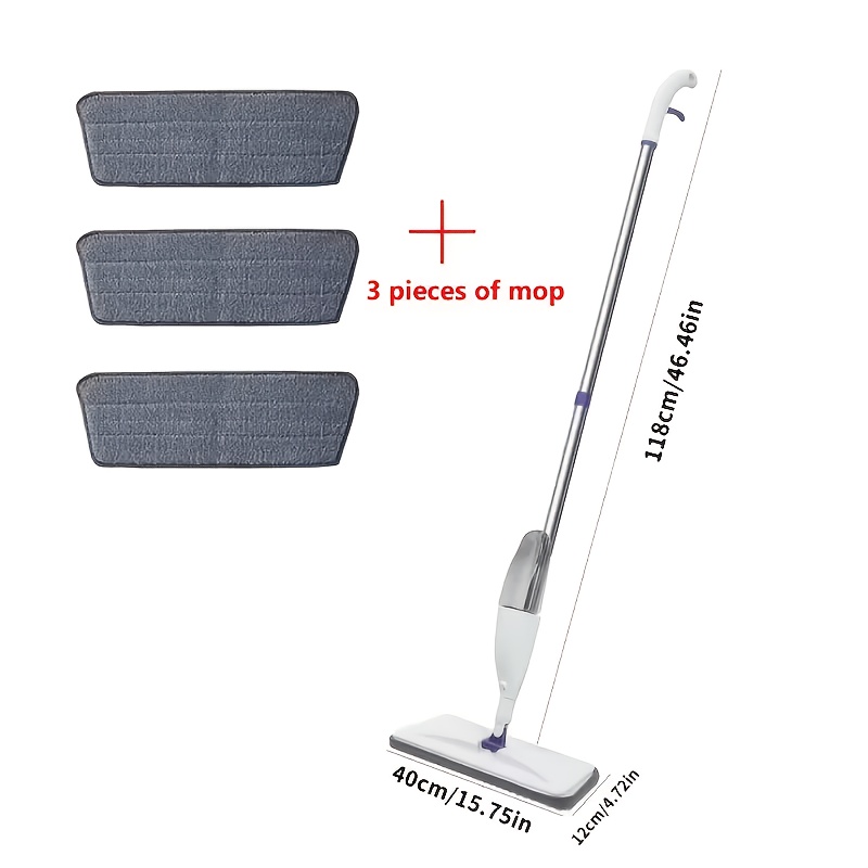 TEMU 1 Portable Floor Spray Mop With 3 Replaceable Mop Pads And 1 Refill Bottle, 360 Degree Flexible Design, Dry And Wet Use, Suitable For Bedroom,