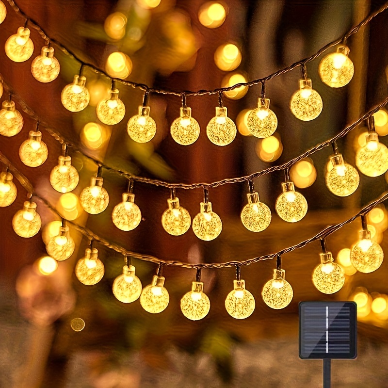 

1pc 20/50/100 Led Solar String Lights, Outdoor Crystal Globe Lights, Waterproof Solar Festoon Fairy Light, Bubble Ball Lamp, Decorations Lights Outdoor For Garden Christmas Festival Decor