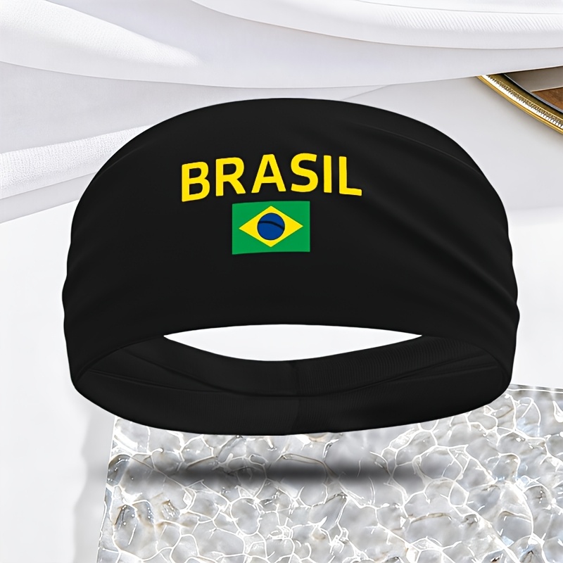 TEMU 1 stuk, Unisex Sport-hoofdband met Braziliaanse vlagprint, Geschikt voor hardlopen, fietsen, basketbal, yoga en fitnessworkouts, Elastische