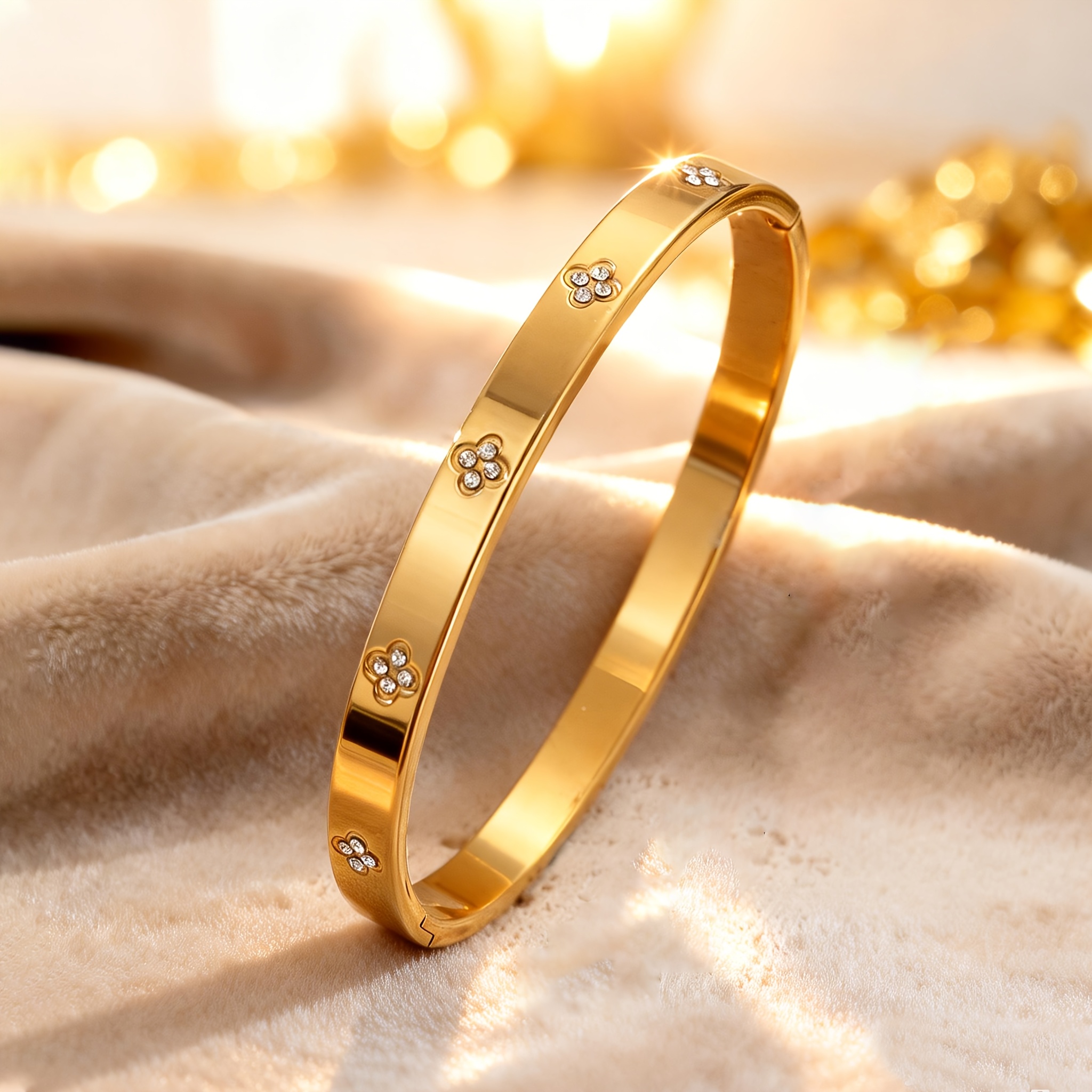 item picture 5pcs of 18k gold plated 304 stainless steel stackable bracelets for women waterproof roman       cubic zirconia sleeves womens daily party   jewelry gifts mothers day gifts