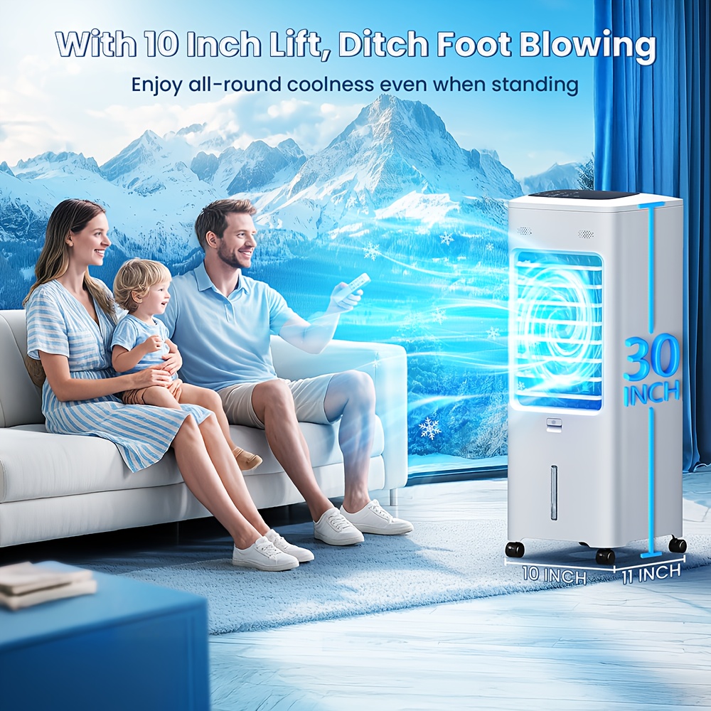TEMU Portable Swamp Cooler Air Conditioner With 4 & 3 , Evaporative Air Cooler With Packs, 120&deg; , 12h Timer, Remote, Windowless Cooling Fan For Indoor Room Office Home