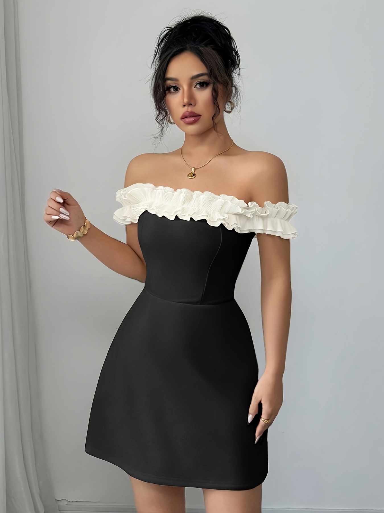 chinese dress ladies Mermaid Apricot Dress with Black Buttons, M