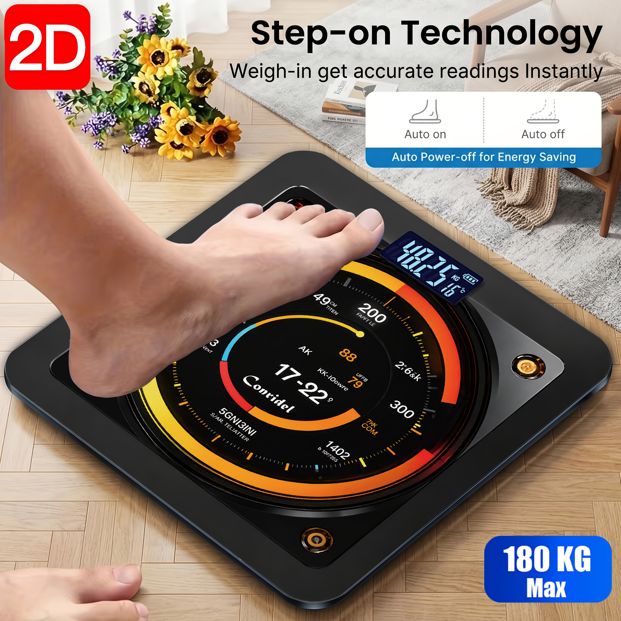 TEMU High-definition Uv Color Printing Digital Bathroom Scale With Step-on Technology, Thickened Tempered Glass Led Display, Digital Scale, Weight