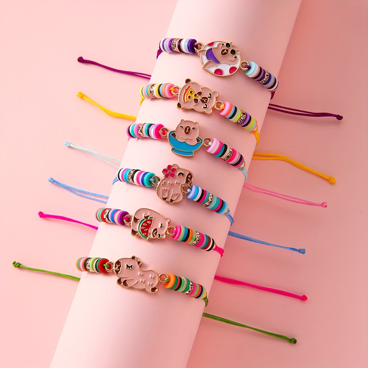6pcs Capybara Cute Pendant Bracelet Set, Friendship Gift