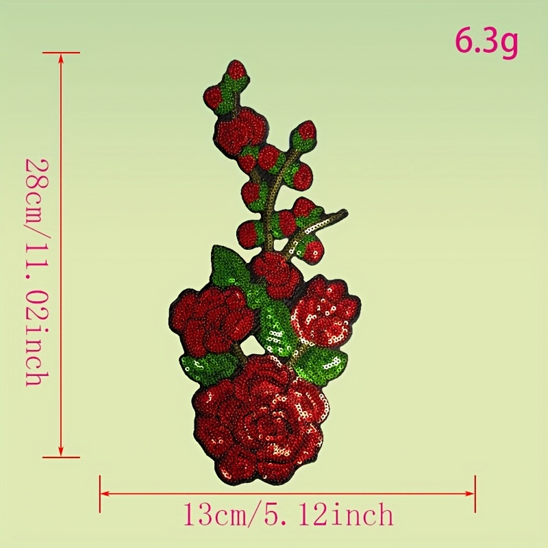 TEMU Exquisite Rose Sequin Embroidery Patchcombining Red And Green Sequins With Mesh Embroidery , It Has A Soft Handfeel. Suitable For Decorating