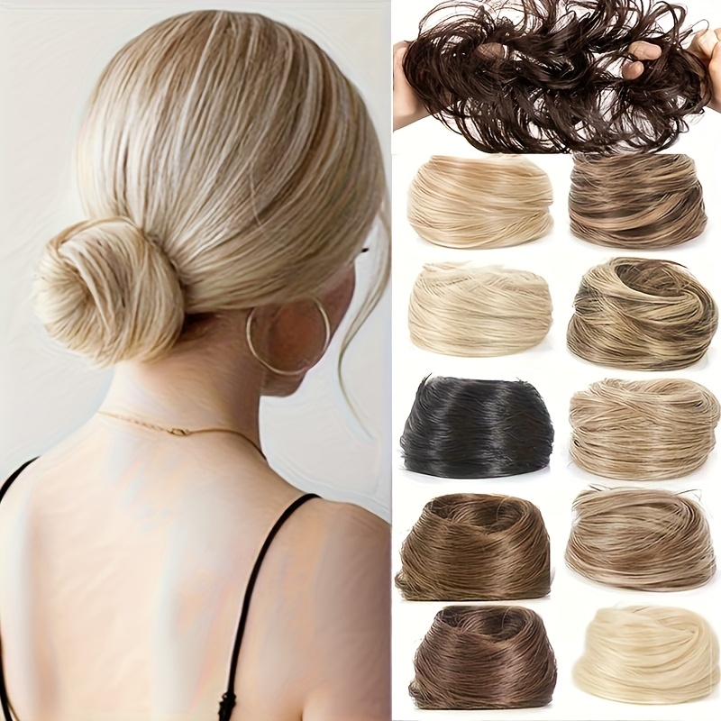 synthetic hair bun ponytail braid donut extension deep brown 4 inch womens party casual partial Product details 1