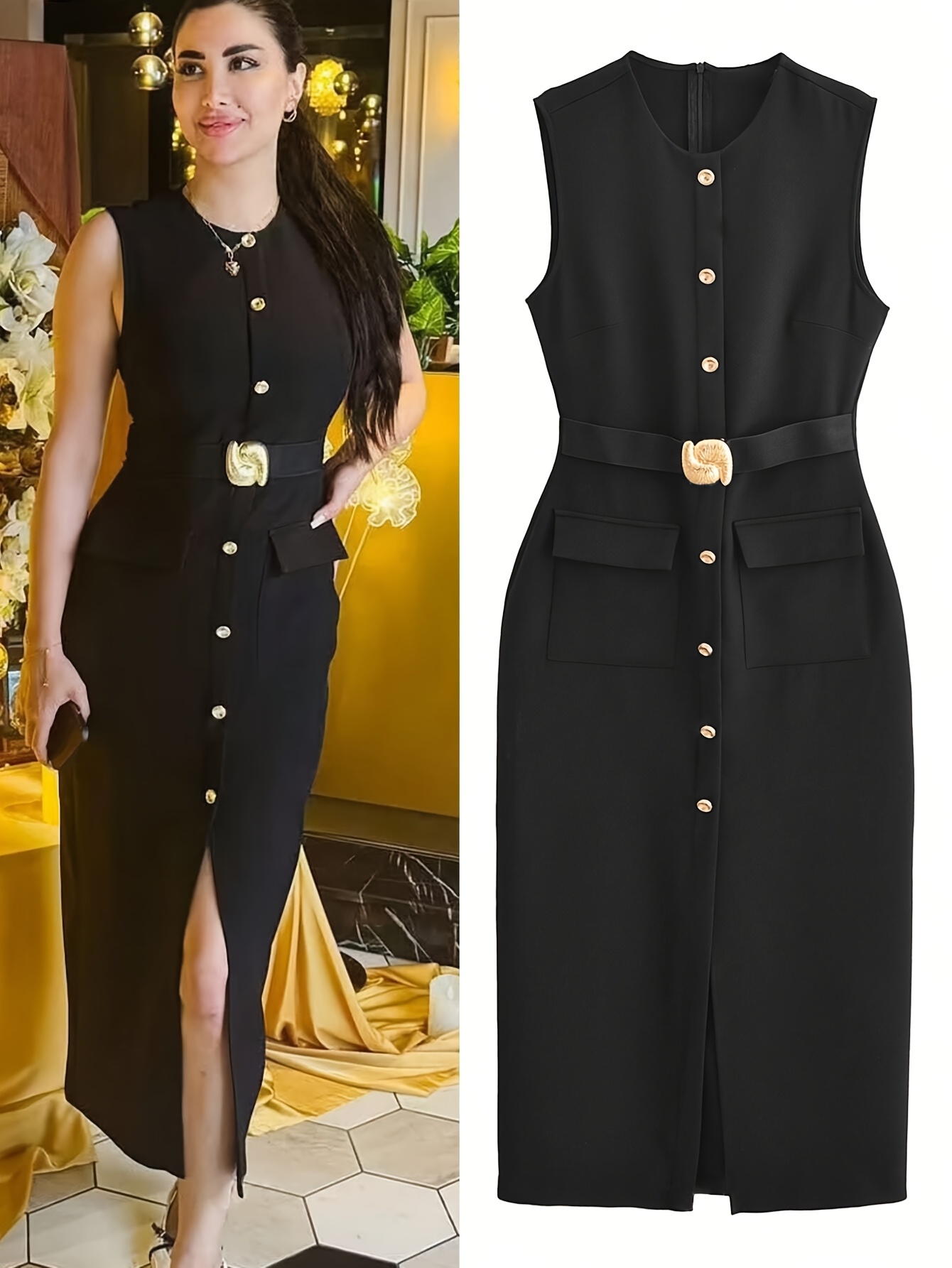 womens elegant sleeveless dress formal casual party   outfits machine washable chic evening gown for women     round neckline durable construction adult clothing black 0