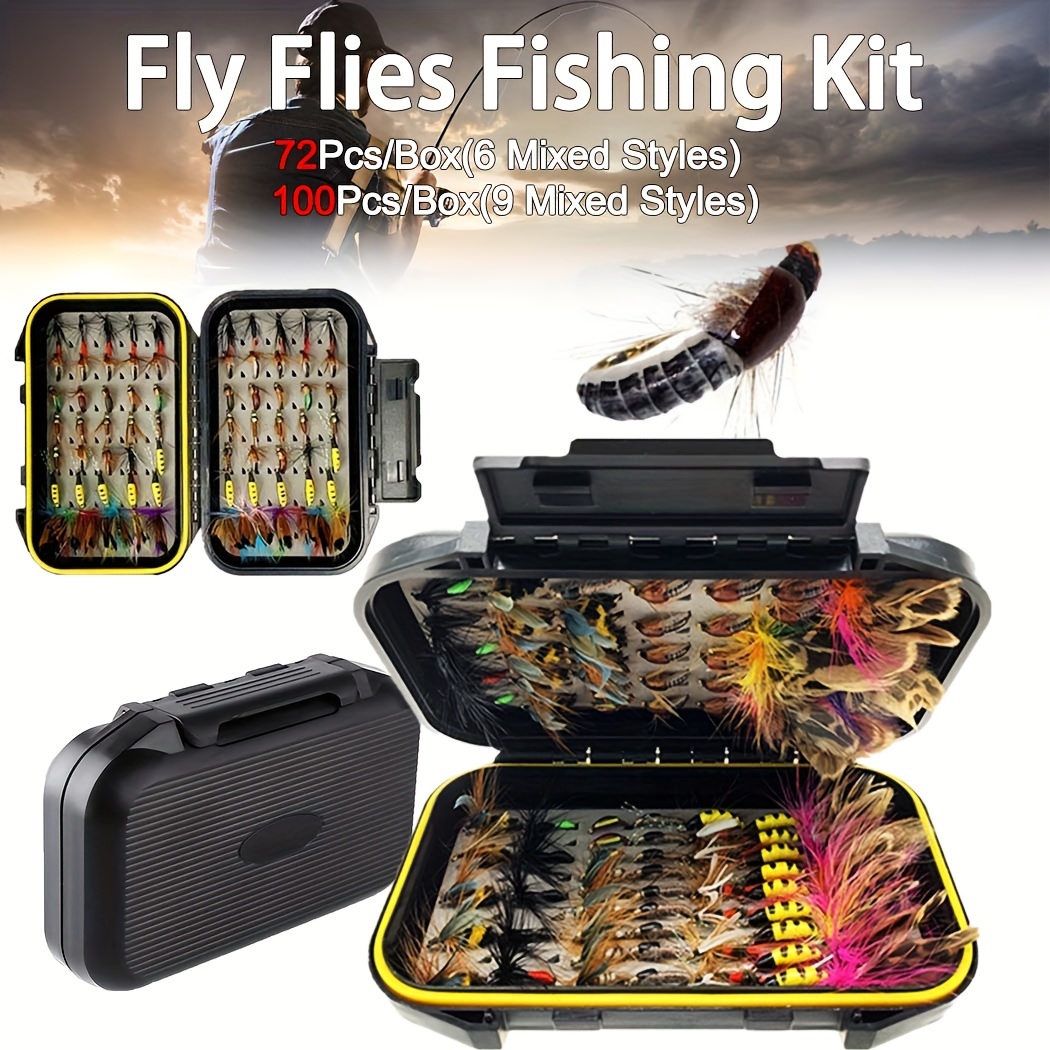 

Fly Fishing Flies Kit, 72pcs/100pcs/box Outdoor Dry/wet Fly Nymph Lure, Different Style Combination Set Fishing For Trout Salmon Steelhead Artificial Insect Baits Lures