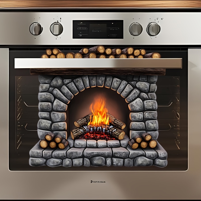 2d Flat, 2d Flat Simulation Fireplace Oven Sticker, Self-adhesive Removable Pvc Material, Suitable For Living Room, Kitchen, Oven, And Other Background Decorations