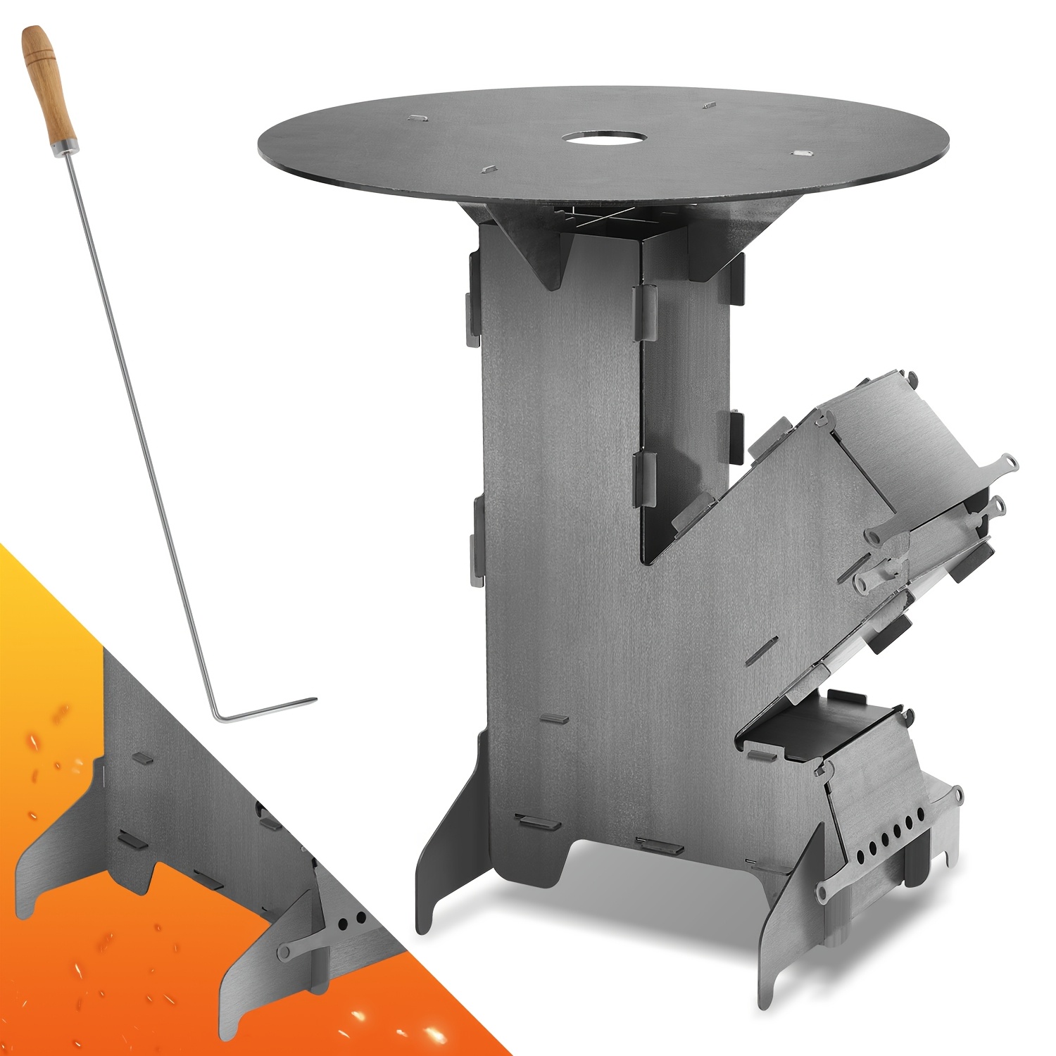 Outdoor Stoves 3 Mm Solid Carbon Steel Bbq Grill With 5 Mm Griddle, 2 Extra Legs, Fire Hook & Plug-, Ideal For Garden, Patio & Outdoor