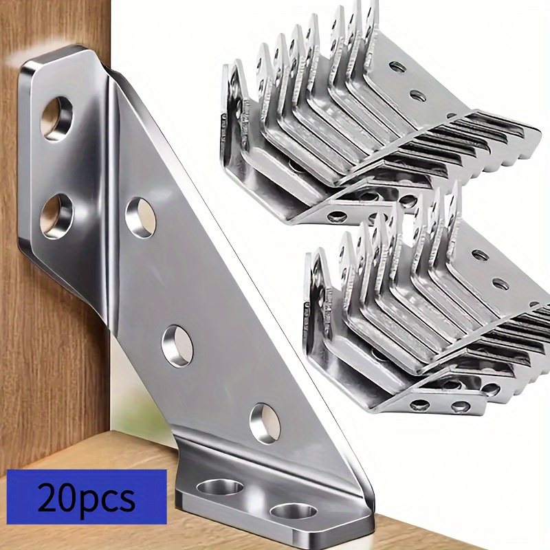 

20pcs Of Heavy-duty Stainless Steel Angle Brackets, 90° Right Angle Supports, Suitable For Cabinets And Furniture.