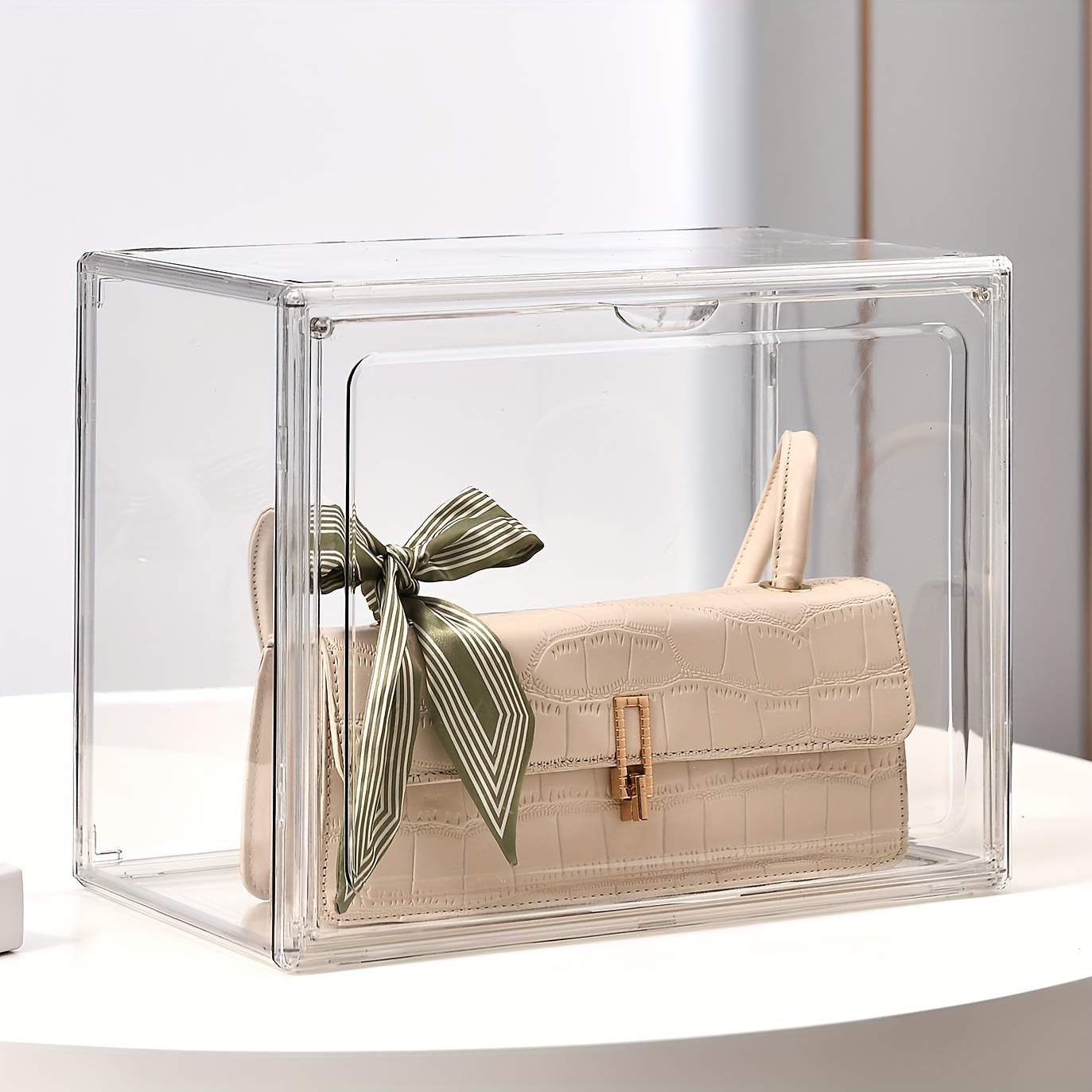 

1pc Clear Plastic Storage Box With Magnetic Closure, Modern Transparent Organizer For Handbags, Cosmetic, Perfume, Acrylic Display Case For Home Decor And Shop Display