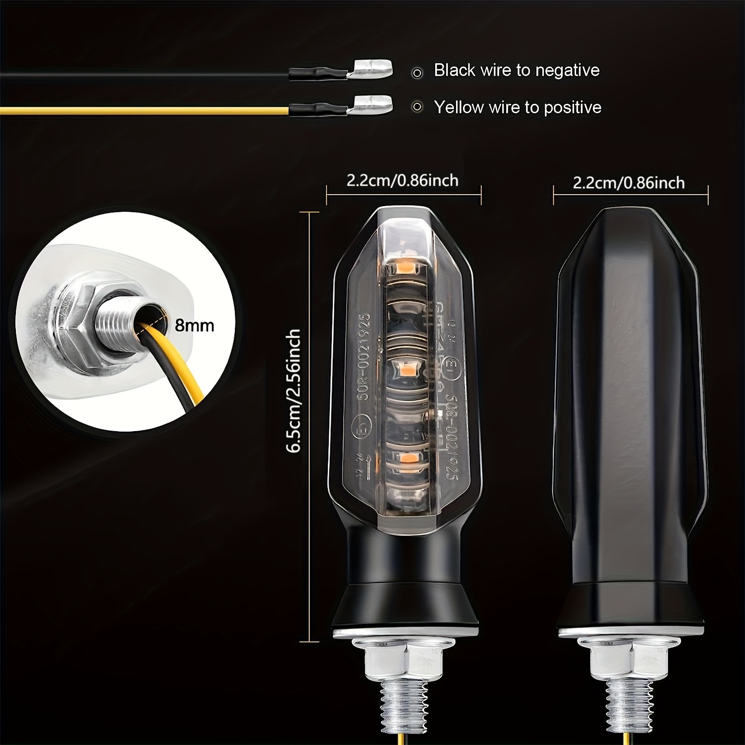 2/4 Pçs 8mm    cicleta Led   De  ização Volta 12v     Indicadora Âmbar  ndo Luz         Acessório detalhes 2