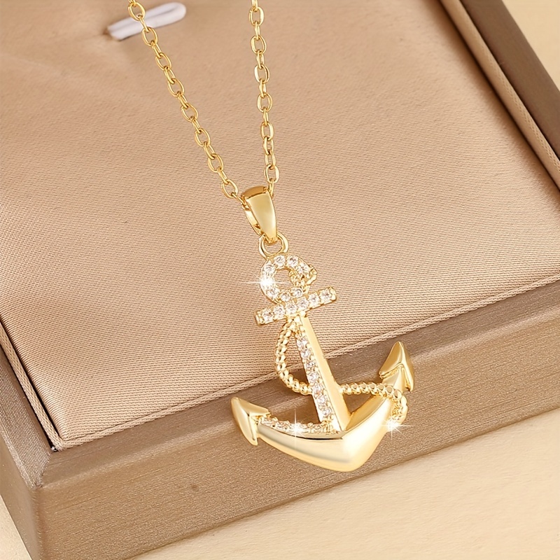 TEMU 1 Luxurious Copper-set Synthetic Zirconia Dragonfly Pendant Necklace, Fashionable Vintage Anchor Chain Collarbone Jewelry Gift