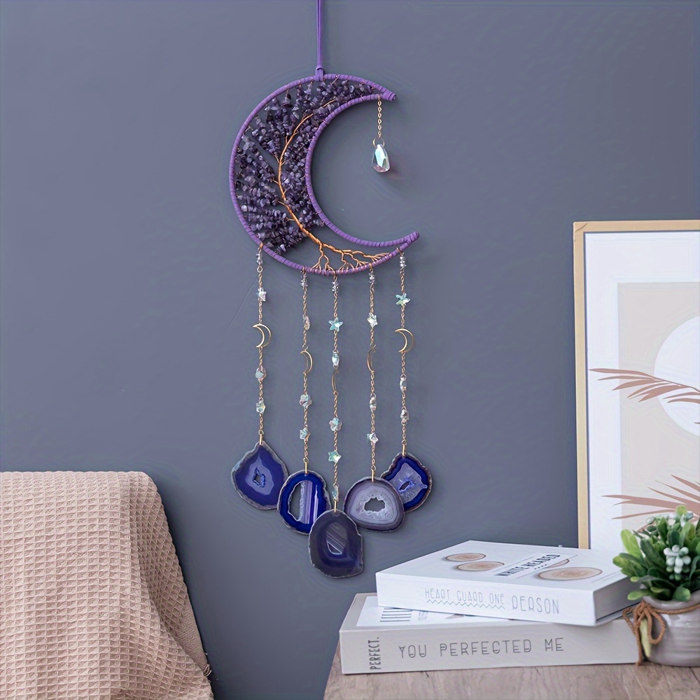 TEMU 1pc Amethyst Crushed Stone Wrap Of Life Hanging, Crystal Agate Christmas Gift Home Decoration, Moon New Room Hanging, Modern Wall Decor, Wall