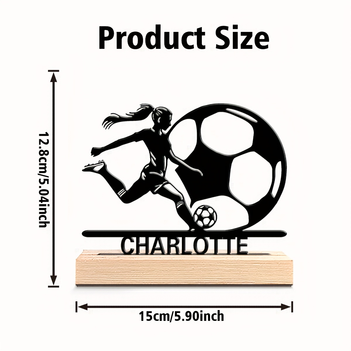 TEMU 1pc Of Personalized Customized Women's Football Statue Artwork With Base - Dynamic Football Player Silhouette, Home And Office Desk Decoration,