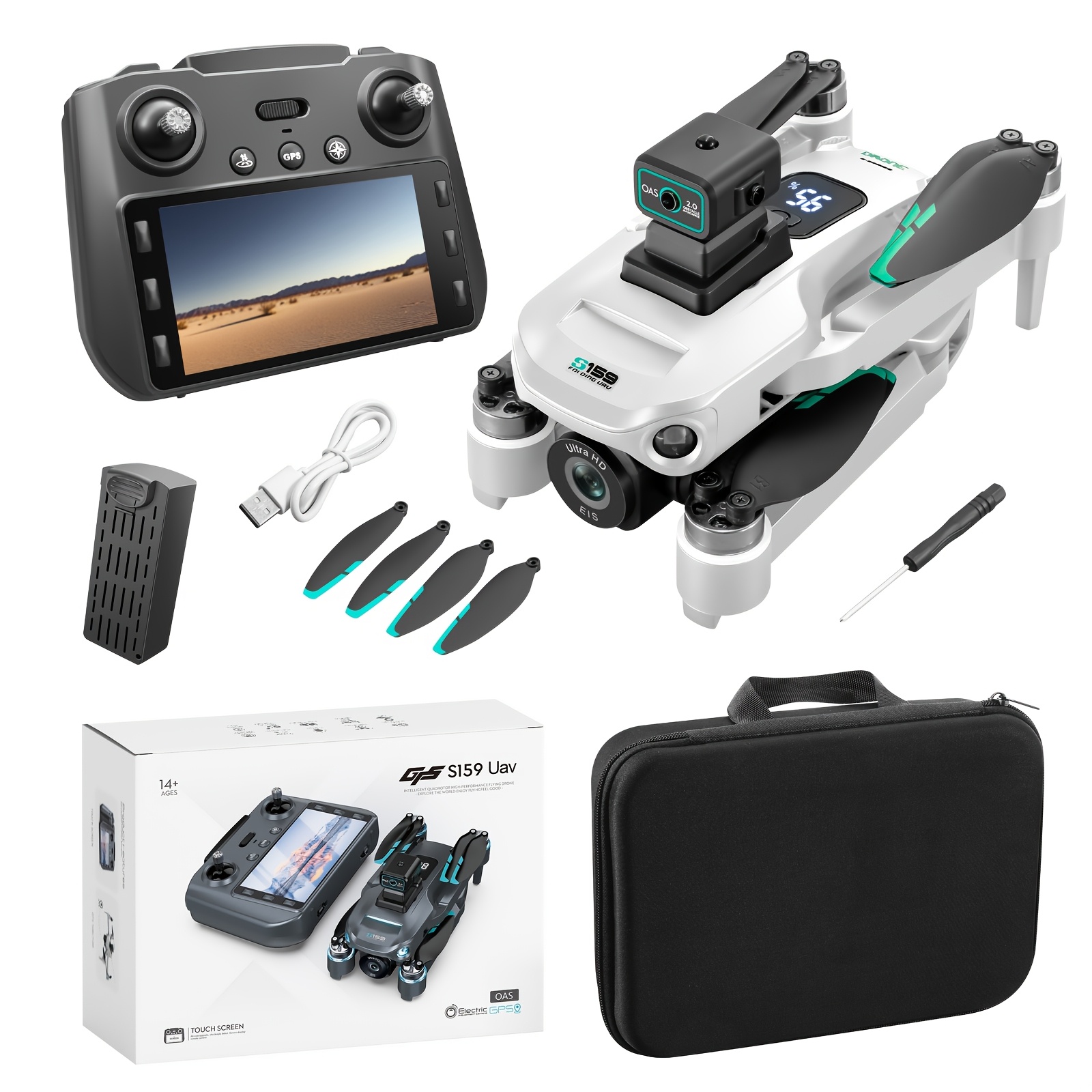 S159 Drones With Camera For Adults 4K, 5G Remote Controller With Screen, One Key Return, Dual Camere, 3rd Gear Speed, Optical Flow Mode And Obstacle Avoidance, Drone For Beginners, 2 Batteries