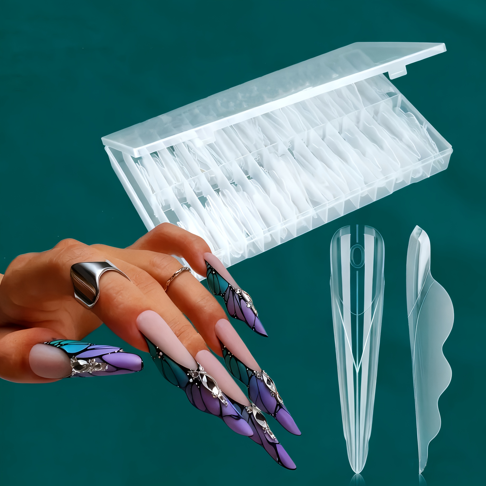 150pcs Shaped Dual-pool Gel Extension Nail Molds - Reusable Gradient Line And Number Marked Design, Shape For Easy Shaping, Suitable For Salon And Home Nail Extension