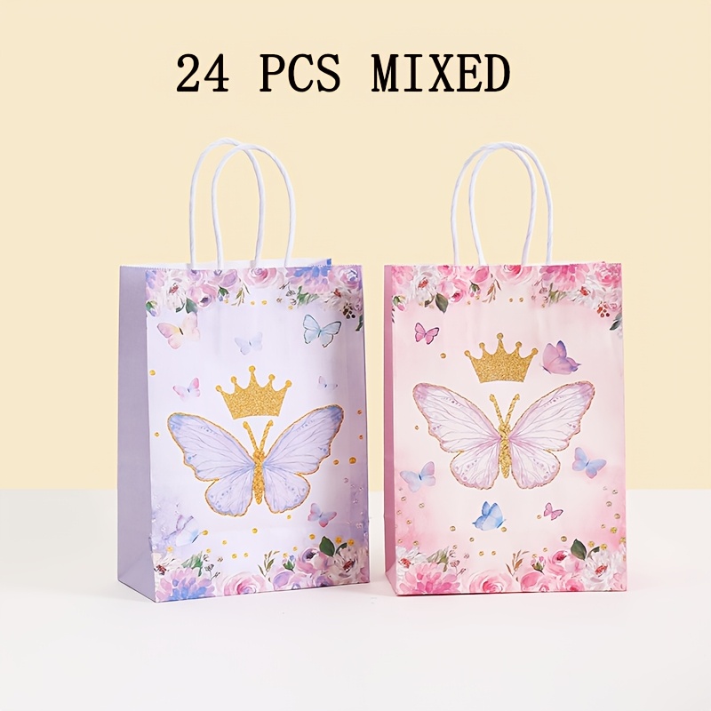 Image of Gift For Her/him 24pcs For Party Favors Gift Bags Paper Bags, Pink Purple Gift Bags With Handles And Tissue Paper For Birthday Party Supplies