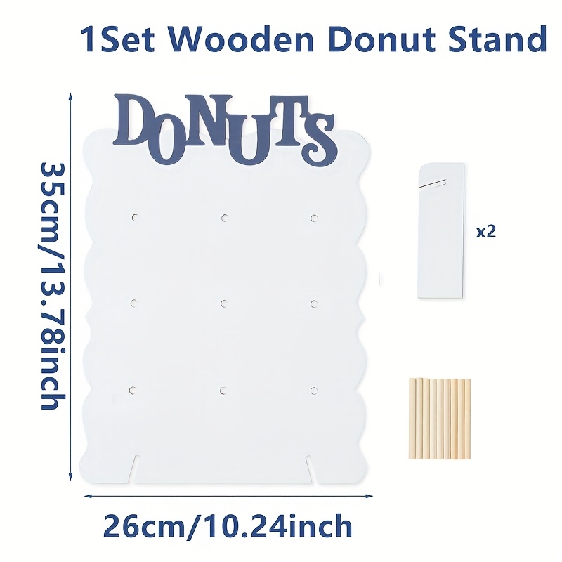 E-shop 1 Set, Wellenförmiger Holz-Donutständer, Blaue Schrift Donut-Kuchenhalter, Happy Birthday Party-Dekoration, Shower Party-Zubehör,