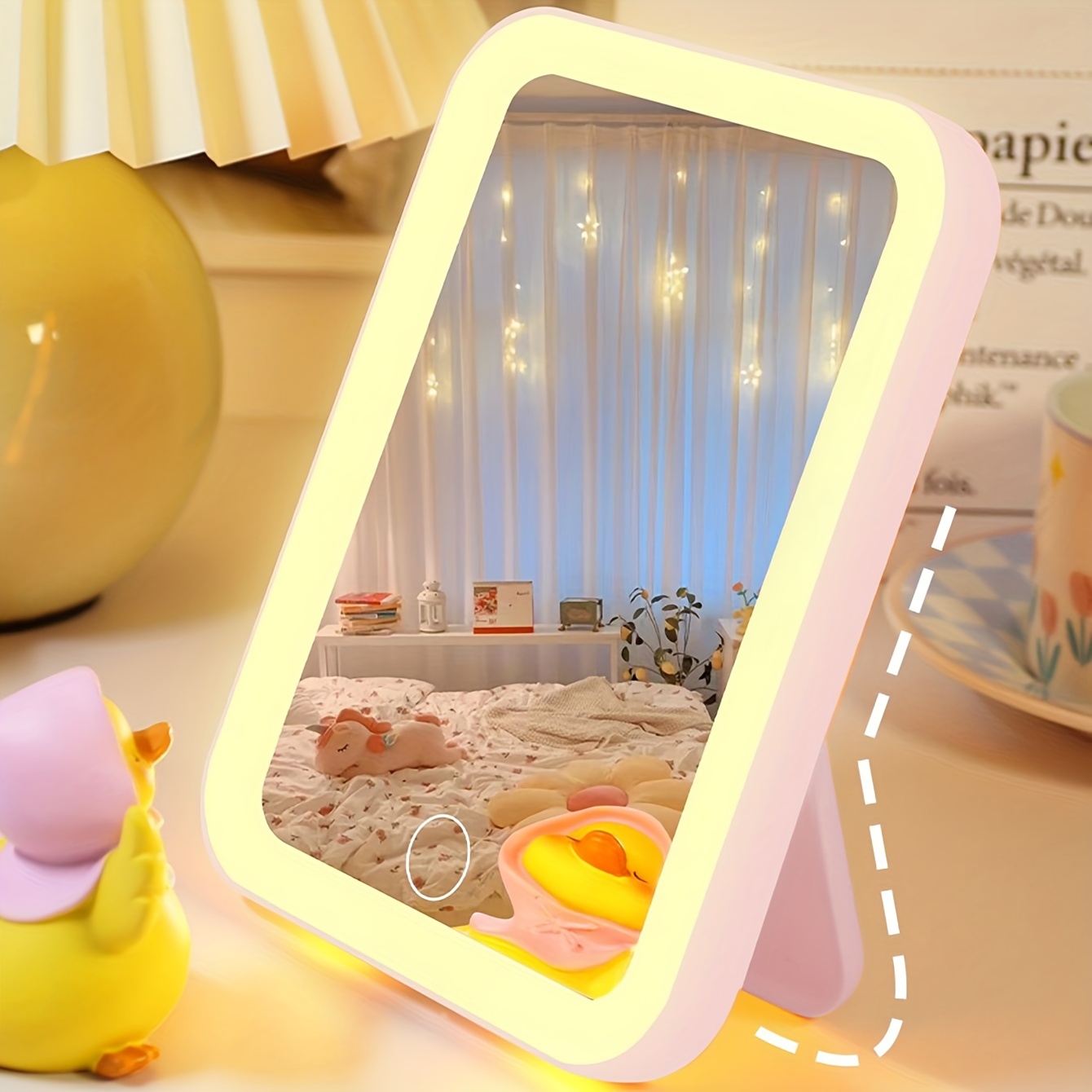 

Led Makeup Mirror With Touch Screen, 3 Light Modes, Portable Stand And Foldable Compact Mirror With 5x Magnification