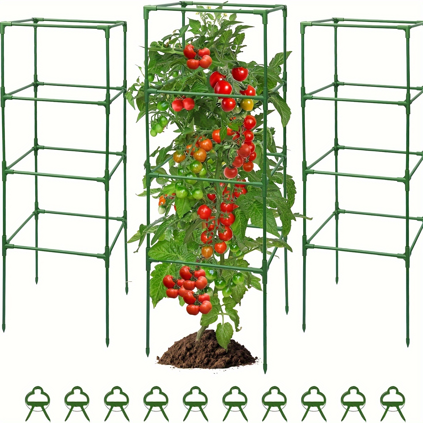 

Tomato Cage, 3 Pack 53 Inches Garden Trellis, Multi-functional Assembled Plant Climbing Frame For Flower, Vegetable, Vines, Plant Trellis For Potted Plants With 10pcs Clips