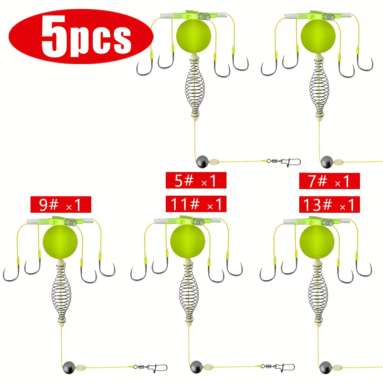 TEMU 5pcs/ Four-hook Carp Fishing Combo Set - Heavy-duty Bottom Hooks, Fishing Float, And Bait Cage Box, Four-hook Split Design, , Suitable For