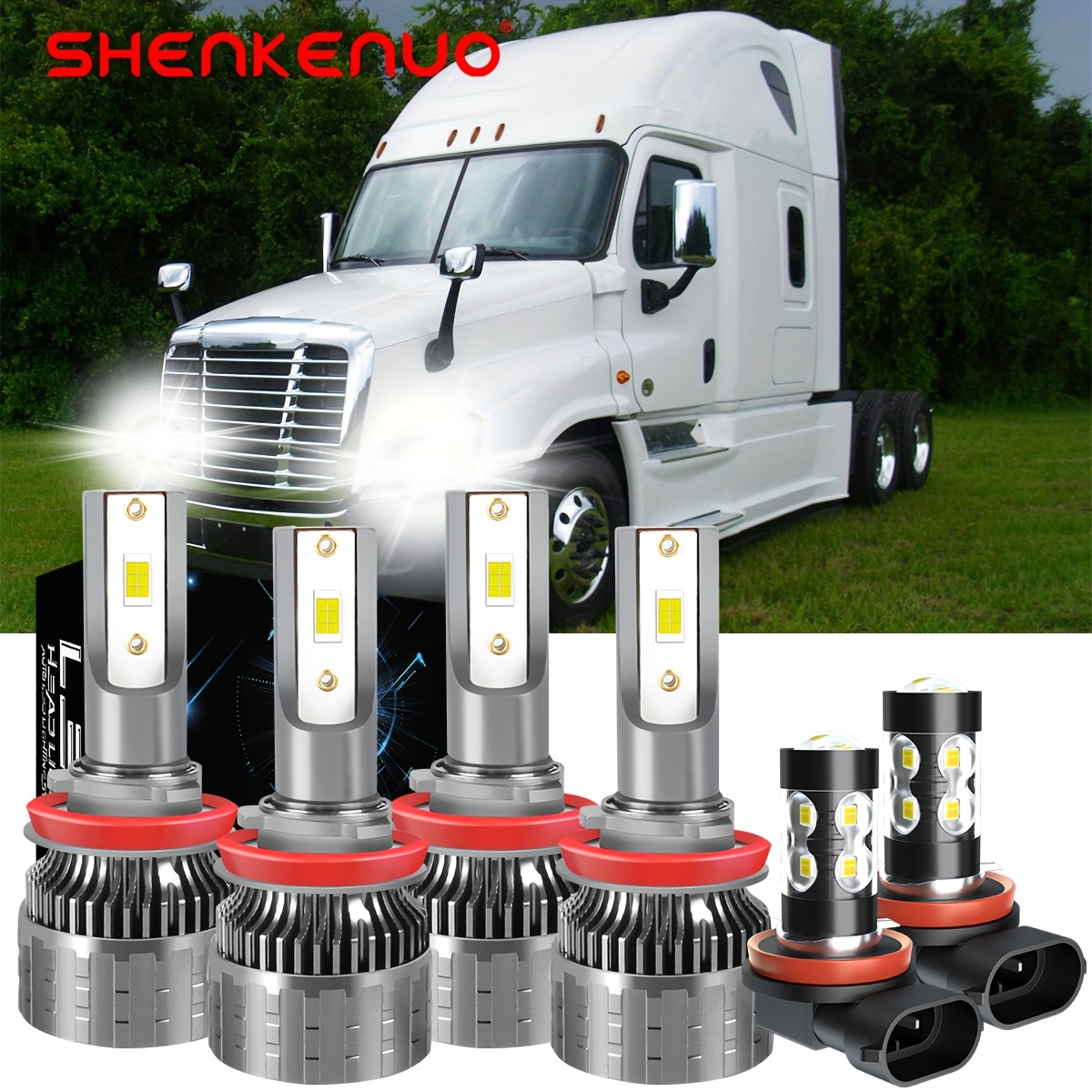 TEMU For Freightliner 2008-2021 6pcs H11+h11+h11 Led Headlight Fog Light Bulbs Combo, 6000k White Plug And Play