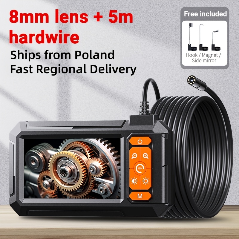 4.3 Inch Car Endoscope, 8mm Ip67 Probe, 5 Meter Semi-rigid Cable, For Automotive Repair Engine Inspection And Carbon Observation