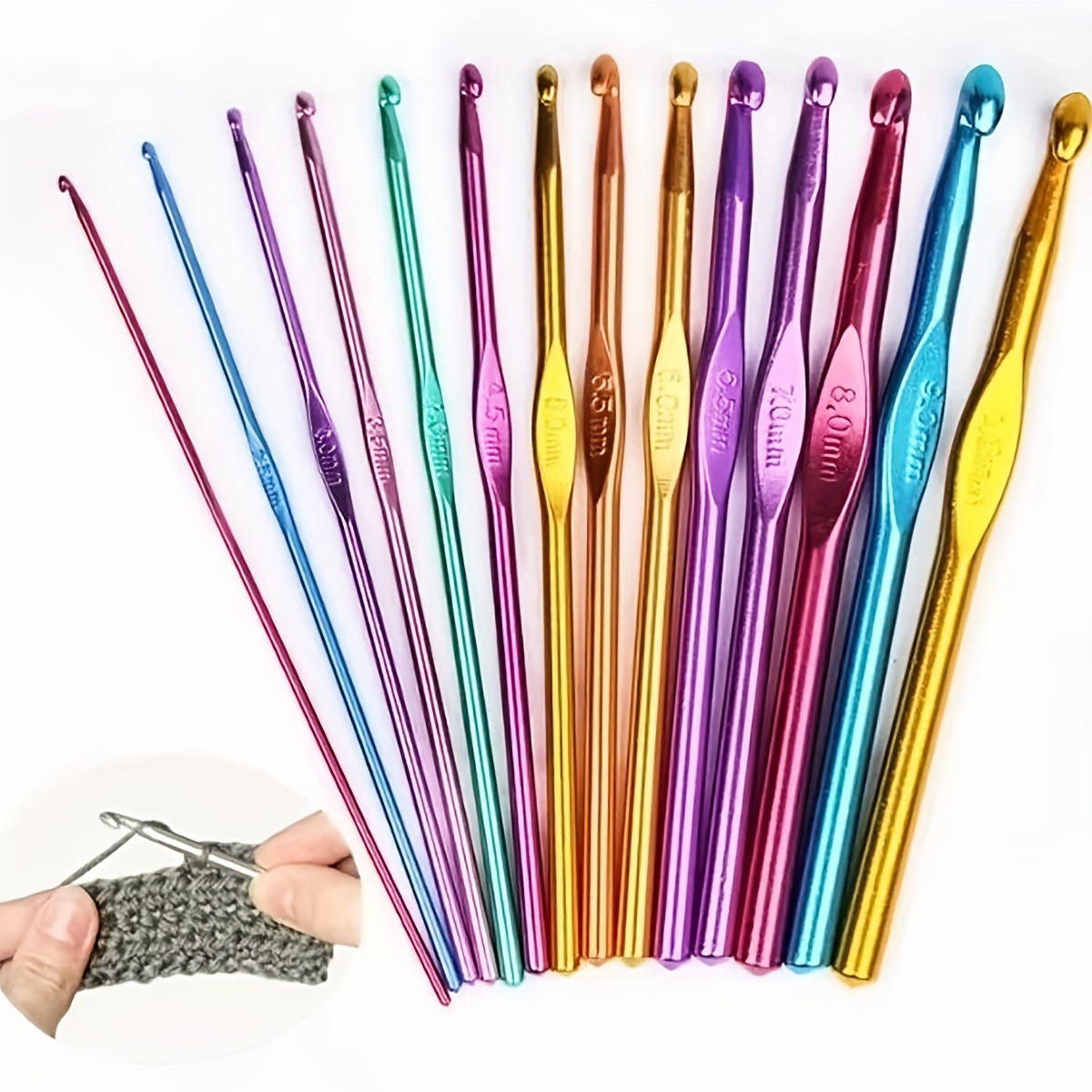 

Ergonomic Aluminum Crochet Hooks Set, Mixed Color, Smooth Needle Diy Knitting Tools For , Sweaters & Scarves, Ideal For Beginners & Enthusiasts - Pack Of 1