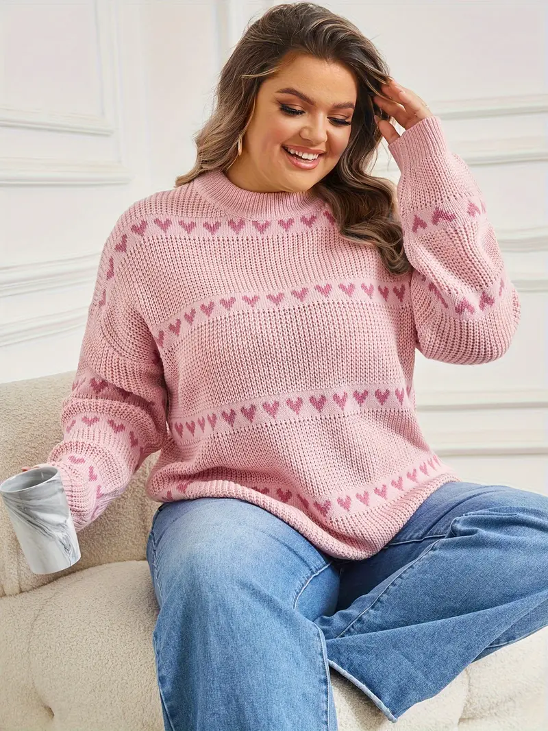 Plus Size Casual Sweater Women's Plus Heart Print Drop - Temu