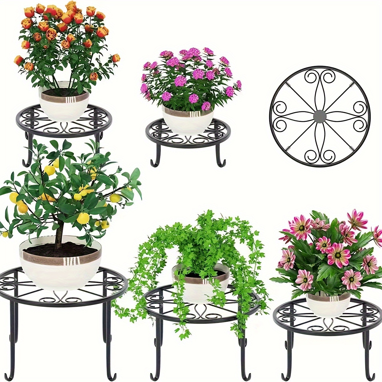 

5pcs Supports de Plantes en Métal - Porte-Pots de Fleurs en Fer Antirouille pour Utilisation Intérieure & Extérieure, jusqu'à 110lbs, Idéal pour la Décoration de & du Jardin