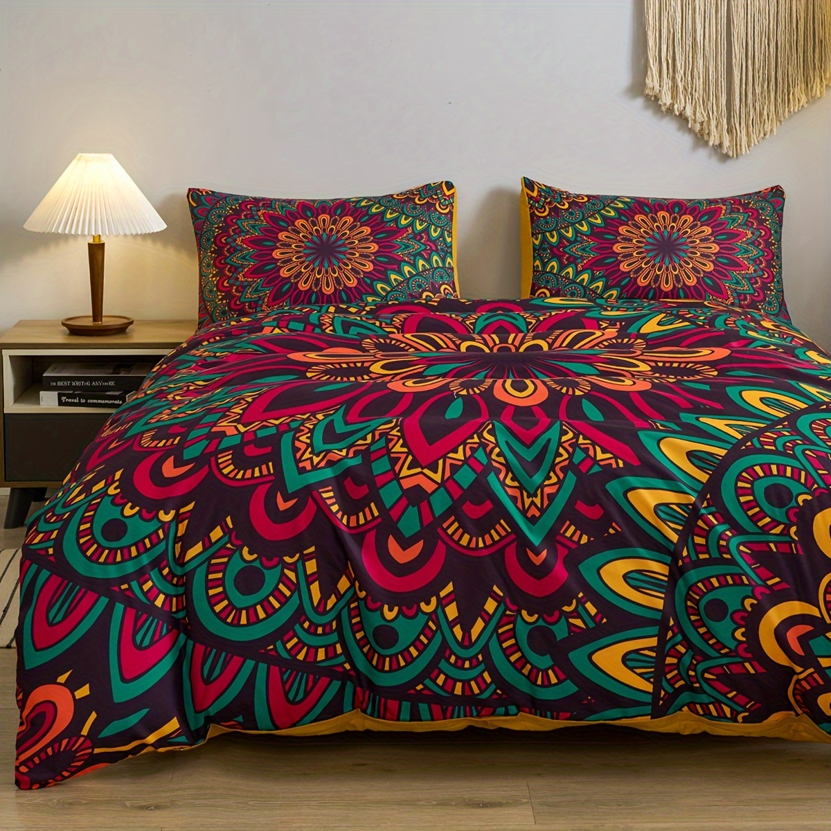 

3pcs Colorful Mandala Flower Ramadan Duvet Cover Set - Soft And Stylish Guest Room Bedding With Pillowcases (1pc Duvet Cover + 2pcs Pillowcases No Core)