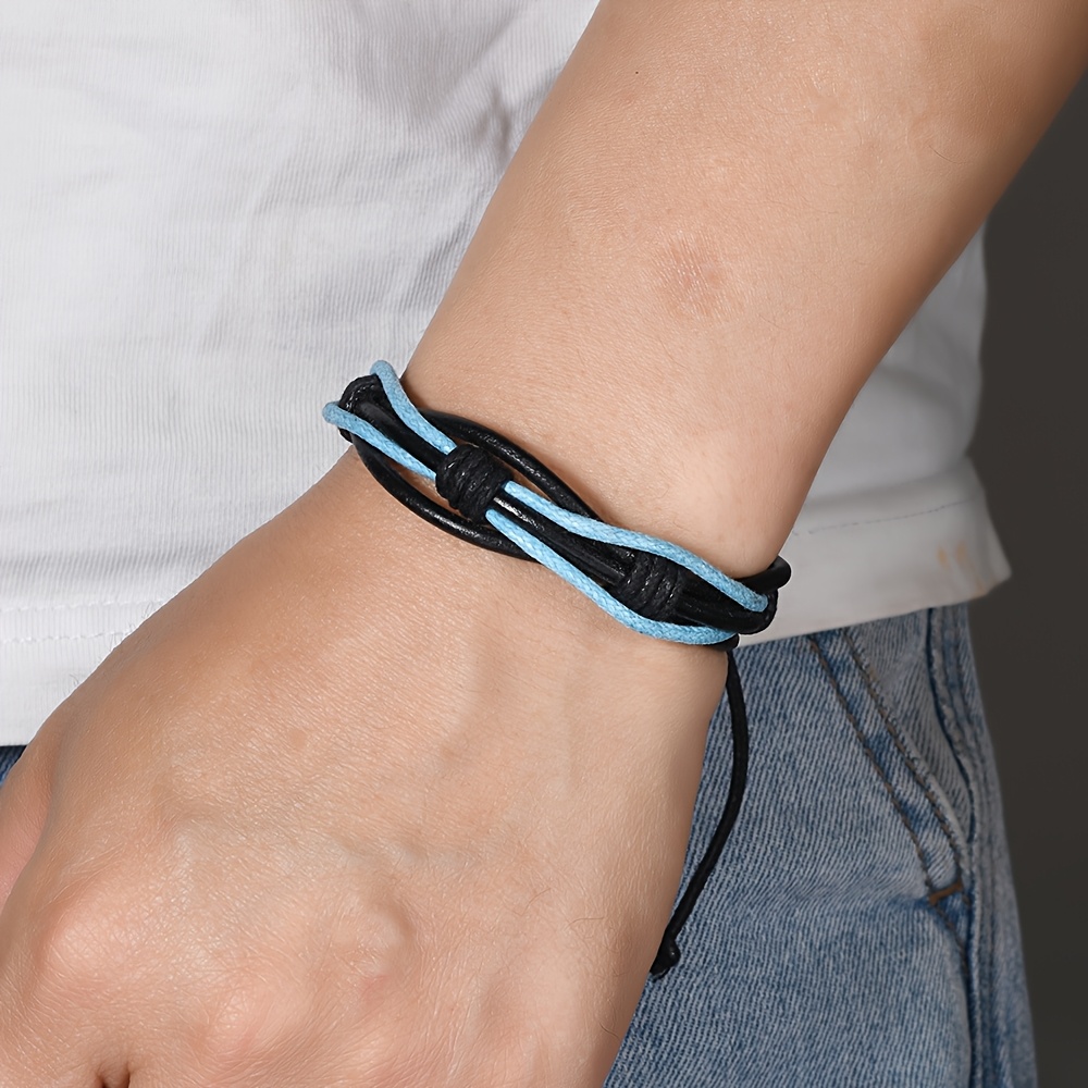 Boho Handwoven Leather Bracelet Adjustable Unisex Colorful Casual Wear Accessory