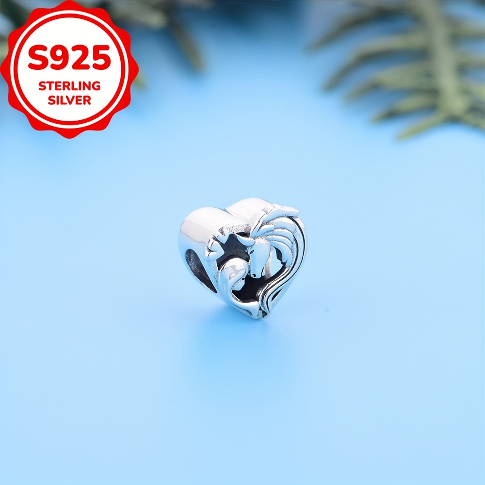 TEMU 1pc 925 Sterling Silvery I Horse Heart Shaped Design Bracelet Or Necklace Charms Beads Making Birthday Or Valentine's Day Gift