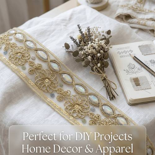 bordada vintage com e aplicações de strass iridescentes, apresentando uma base de rede com bordados tridimensionais, adequada para de roupa, bainhas de , decorações de acessórios de cabeça, têxteis para casa, cortinas, almofadas