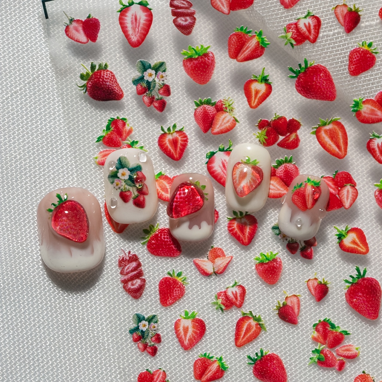 A Fruit Nail Sticker With Embossed Texture Design, Simple And Fresh, Featuring Fruit Patterns Such As Lemon, Kiwi, Pineapple, Strawberry, Etc., Suitable For Personal Diy And Nail Salon Use