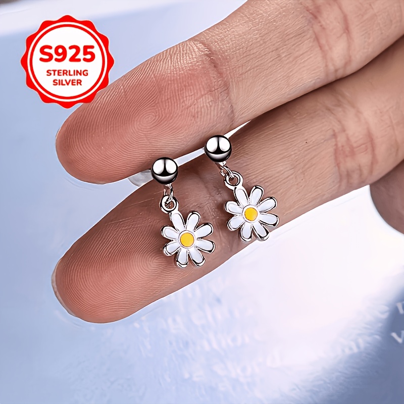 Women's 925 Silvery Fashion Egg Sunflower Stud Earrings, Gift